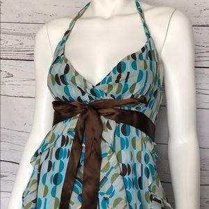 Jessica Howard Turquoise/Brown Halter Dress S 6